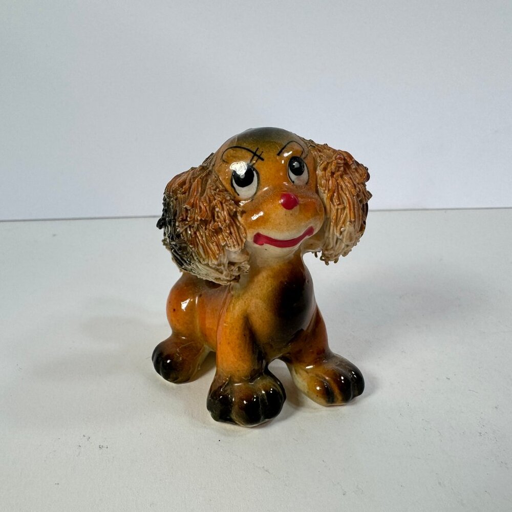 Vtg Spaghetti Cocker Spaniel Dog Ceramic Figurine 3" tall